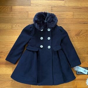 Elegant Navy Kids Coat with Faux Fur Collar